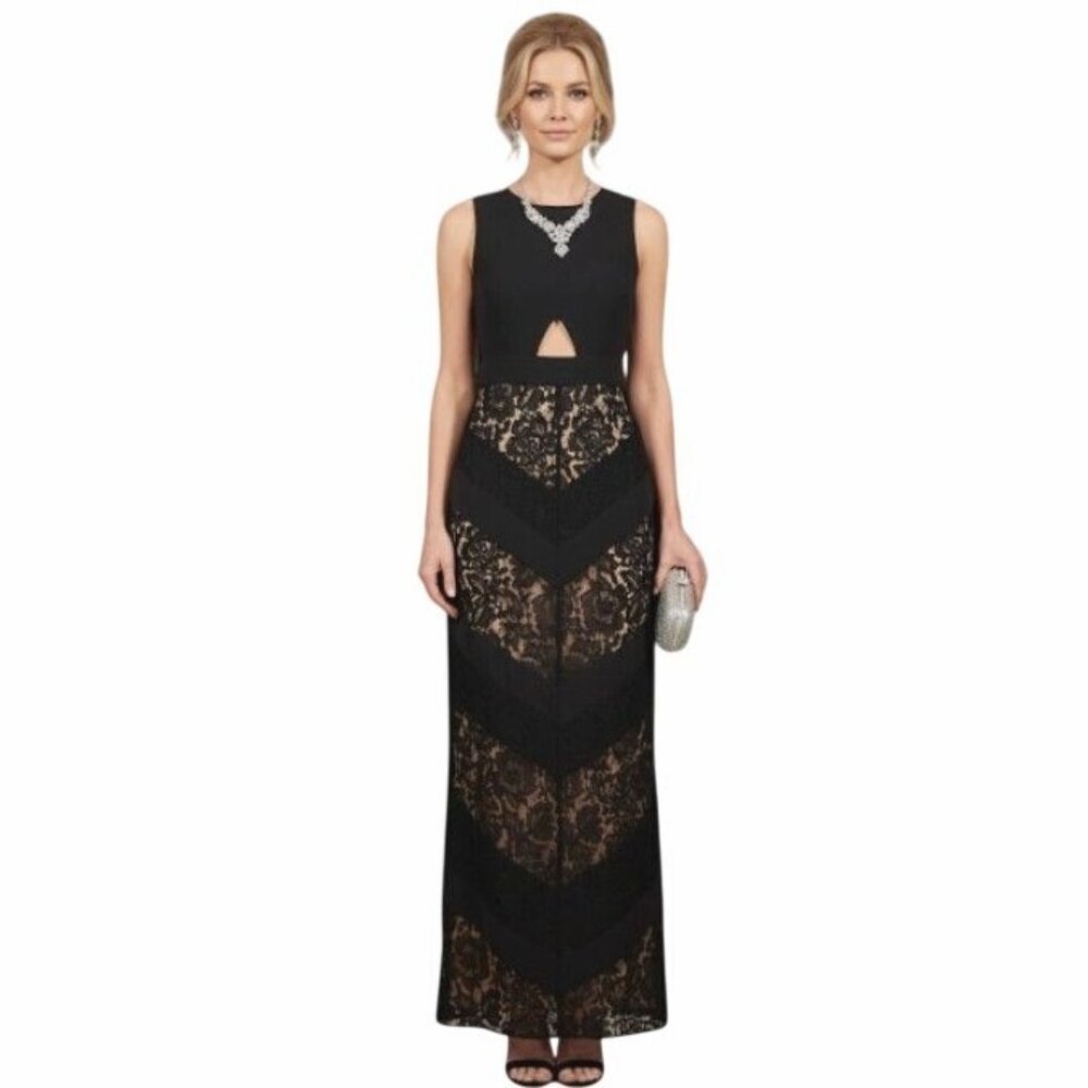 Fame & Partners The Spring Dress Sz 6 Cutout Chevron Lace Keyhole Column Maxi